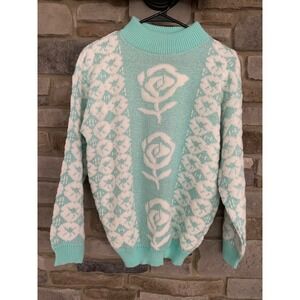 Private Eyes Vintage 90s Mint Rose Lurex Sparkle Knit Sweater Retro Y2K S/M